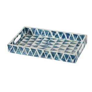 Bandeja Redonda de Madera Hecha a Mano con Elegante Diseño Geométrico Tradicional con Incrustaciones de Hueso, Artesanía India para Uso Decorativo - Product Image 4