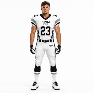 Uniforme de Fútbol Americano para Hombre RONAL SPORTS, Conjunto de Jersey y Pantalones Sublimados en Blanco y Negro, Ajustados, de Manga Corta, que Absorben la Humedad - Product Image 3