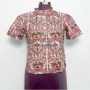 Robe décontractée pour femme en coton 100% - Robe moderne à manches longues, col rond, imprimé floral, tricotée à la main, respirante, style bureau - Product Image 1