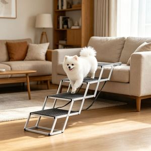 Adjustable Folding <b>Dog</b> Car Ramp Durable Aluminium with <b>Button</b> Closure for Cats and Pets Outdoor Travel Use - Product Image 4