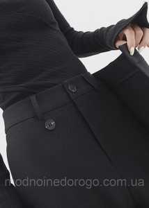 Women's Black Wide Leg Pants High Waist Loose Fit Full Length Solid Color Minimalist Style Button Fly Crepe Fabric Autumn Wear - Product Image 3