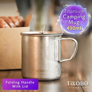 TiKOBO 490ml Pure Titanium Camping Mug | Ultralight Backpacking Cup with Foldable Handles & Lid - Product Image 1