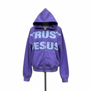 Sweat à capuche surdimensionné à épaules tombantes pour homme, avec logo personnalisé imprimé en sérigraphie, en molleton épais avec fermeture éclair. - Product Image 1