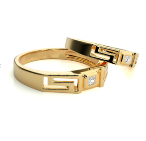 925 Sterling Silver Gold Plated Geometric <b>Couple</b> <b>Rings</b> - Product Image 3