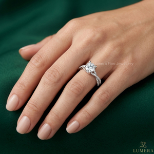 Anillo de Compromiso de Moissanita con Corte Redondo Personalizado, Anillo de Boda Solitario con Banda Trenzada de Oro Blanco para Mujer - Product Image 5