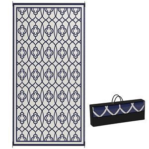 Tappeto da Esterno Reversibile con Motivo Lanterne Blu e Bianche 9FT X 18FT in Paglia Plastica Impermeabile con Borsa per il Trasporto - Product Image 1