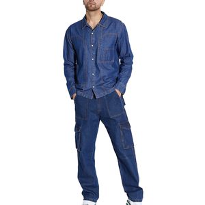 Autumn Denim TrackSuit Customized Color OEM Service Unisex 100% Cotton High Quality Turn-<b>down</b> Collar Eco-Friendly Breathable - Product Image 1
