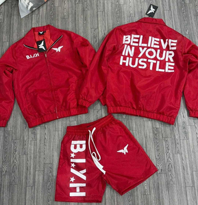 Conjunto Deportivo Blanco 2026 para Hombre, Chaqueta con Cierre y Pantalones Cortos, Estampado 'Believe In Your Hustle', Tela Satinada - Product Image 2