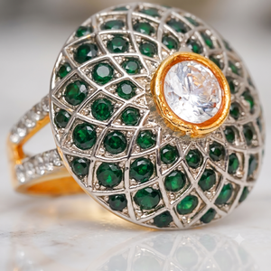 Wholesale Trendy Big <b>Dome</b> <b>Ring</b> 24K Gold Plated Silver Tone Full Zircon Paved Lattice Pattern Cocktail <b>Rings</b> for Women - Product Image 2