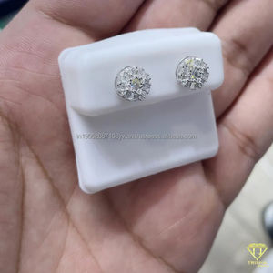 Pendientes de tuerca de Plata de Ley 925 ostentosos de lujo Moissanite Diamond Cluster Studs Pave Hip Hop Style Everyday Wear Declaración brillante - Product Image 3