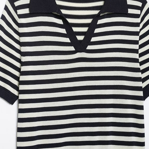 Nouvelle Collection Printemps-Automne 2026 : T-shirt Décontracté Rayé à Manches Courtes en Coton Tricoté Respirant pour Femme - Product Image 6