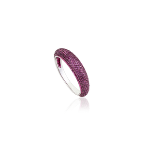 Solid 14K White Gold Round Brilliant Cut Pink Sapphire Full Pave Setting Chunky <b>Dome</b> <b>Ring</b> Newest Design Wedding Women Jewelry - Product Image 3