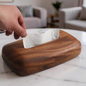 Boîte à mouchoirs décorative en bois, design classique, faite à la main, étanche, durable, avec ressort, pour la maison et la salle à manger - Product Image 1