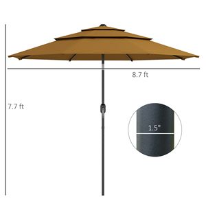 Ombrellone da Esterno a 3 Livelli, 2,7 m, Color Beige, in Poliestere, con Manovella e Pulsante di Inclinazione per Terrazza, Giardino e Prato - Product Image 3