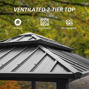 Gazebo BBQ in Alluminio con Tetto Doppio Rigido da 2,6 m, Struttura in Metallo per Esterni, Ripiani e Tavoli da Servizio, Tettoia e Pergola Permanenti - Product Image 3
