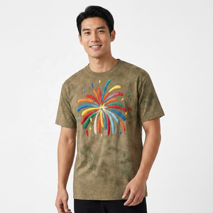 Men's Short Sleeve Woven <b>T</b>-<b>Shirt</b> <b>Rainbow</b> Firework Regular Fit O-Neck Casual 100% Mercerized Cotton Quick Dry Breathable - Product Image 2