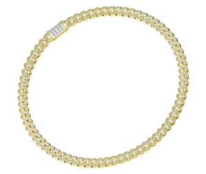 Chaînes à maillons cubains en or 10kt-18kt avec baguette et diamants ronds de 24 pouces de long en or blanc jaune - Product Image 1