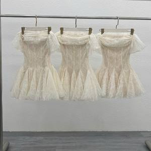 Vestido Midi Personalizado para Mujer, Romántico y Elegante, con Encaje y Volantes, Hombros Descubiertos, Corte en A, para Fiesta de Bodas - Product Image 1