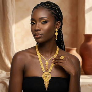 Juego de Collar y Aretes de Oro para Novia Nigeriana de Lujo, Joyería Africana para Bodas - Product Image 3