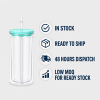 En stock : Gobelet en plastique à double paroi de 16 oz avec paille, en PC transparent, faible MOQ, livraison rapide