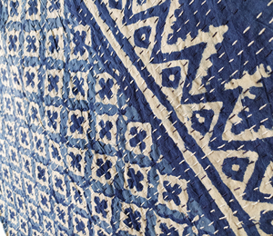 Colcha Kantha Tradicional de Algodón con Bloques Tejidos a Mano, Patrón Geométrico, Cosida a Mano, Azul, Decoración para el Hogar para Todas las Estaciones, Plegable - Product Image 3