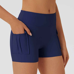 Shorts de sport noirs taille haute avec poches, séchage rapide, tricotés, pour fitness, entraînement, yoga, vêtements de sport pour femmes - Product Image 4