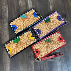Trending Vintage Style Colorful Floral Cactus Design <b>Women</b> <b>Clutches</b> Tooled Genuine Leather Slim Card Holder Wallet for Daily Use - Product Image 4