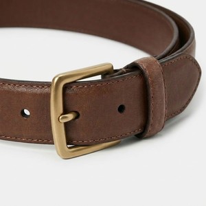 Ceinture en cuir véritable pour homme, marron, en cuir de vachette pleine fleur, boucle ardillon en laiton vintage, décontractée ou habillée, avec logo personnalisé, vente en gros, fabricant - Product Image 2