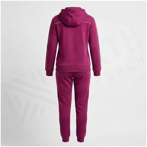 Women Hooded Tracksuit Set Full Zip Sweatshirt Jogger Pants Solid Color Casual Autumn Wear Polyester Cotton <b>Blend</b> - Product Image 2