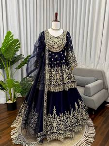 Ensemble Lehenga Choli brodé bleu avec dupatta en faux Georgette, travail de cordonnage et de sequins, tenue ethnique pour mariage et fête - Product Image 1