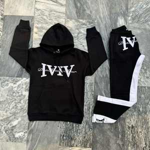 Conjuntos de chándal holgados de poliéster/algodón personalizados, estilo vintage desgastado, con pantalones acampanados y sudadera con capucha, de invierno, color liso, con cordón ajustable - Product Image 4