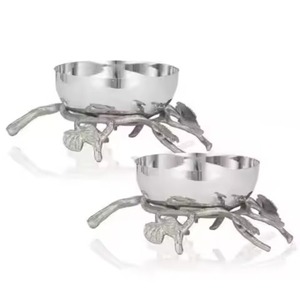 Serving Bowl Trending Design Golden Pomegranate Branch Accent <b>Stainless</b> <b>Steel</b> Double Basin Nuts Snack Bar <b>Tray</b> Serving Bowl - Product Image 6