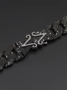 Bracelet en argent 925 pour homme, style hip-hop, avec chaîne serpent et micro-pavé de diamants noirs taille brillant ronde - Product Image 3