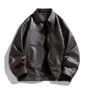 Chaqueta de Cuero Negra de Alta Calidad, Estilo Motero Clásico, Corte Ajustado, Resistente al Viento, para Hombre - Product Image 1