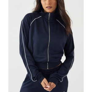 Ensemble de survêtement personnalisé avec fermeture éclair, sweat-shirt à col montant et pantalon large, grande taille pour femme, collection automne, vente en gros usine - Product Image 2