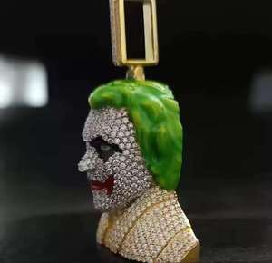 จี้เพชรโมอิสซาไนต์รูปหน้าการ์ตูน ชุบทองบนเงินแท้ สไตล์ฮิปฮอป - Product Image 2
