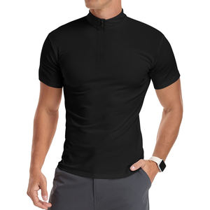 T-shirt de sport pour homme à manches courtes, col zippé, séchage rapide, motif uni, tendance, pour le golf, l'été et le fitness - Product Image 5