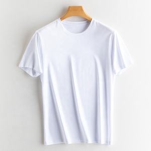 T-shirt luxueux de haute qualité à col rond en soie modale 240gsm pour hommes impression de logo personnalisé en gros d'usine OEM - Product Image 6