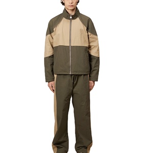 Survêtement pour homme de haute qualité, couleur contrastée personnalisée, coupe-vent, avec pantalon, style patchwork respirant, imperméable, fermeture éclair intégrale - Product Image 1