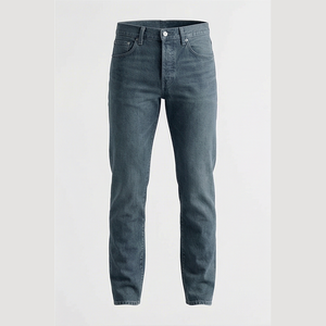 Jean en denim coupe droite délavé foncé pour homme, taille haute, coupe slim, en coton, style décontracté, pantalon d'automne - Product Image 5
