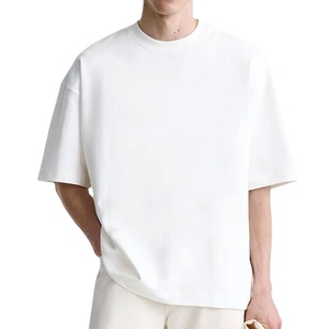 Men's White Oversized <b>Half</b> <b>Sleeve</b> O-Neck <b>T</b>-<b>Shirt</b> Casual Knitted 100% Cotton with Pattern Quick Dry Breathable 230g Jersey Fabric - Product Image 3