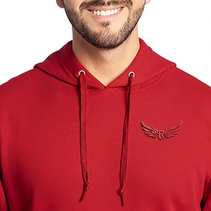 Sweat-shirt à capuche rouge pour homme, 100% coton molletonné, coupe classique, couleur unie, tricoté, vêtement d'automne - Product Image 2