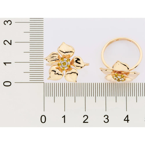 Flower <b>Cocktail</b> <b>Ring</b> 10K <b>Gold</b> Citrine Pave Setting Women's Romantic Daily Jewelry November Birthstone - Product Image 3