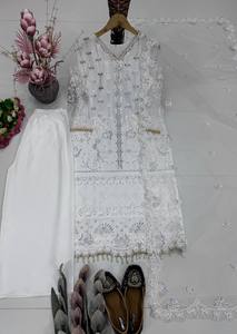 Conjunto de Salwar Kameez Bordado con Perlas Blancas, Dupatta de Encaje, Traje Tradicional Indio Pakistaní para Bodas y Fiestas - Product Image 3