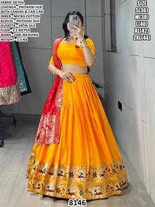 Lehenga Choli de Seda Paithani Tradicional Bandhani Noor-e-Zyana, Largo hasta el Suelo, de Secado Rápido y con Protección Solar para Mujer - Boda - Product Image 3