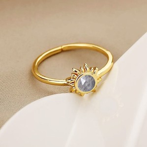 Natural Black Rutile 6 MM Gemstone Sunburst <b>Rings</b> - Gold Plated <b>Adjustable</b> <b>Ring</b> for Women Jewelry - Product Image 2
