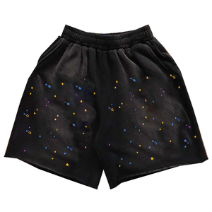 Men's Black Printed Star Pattern Mid Waist Elastic Shorts Casual Breathable Polyester Shorts - Product Image 4