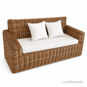 Sofá de Jardín de Mimbre Natural para Exteriores, Sofá de Ratán con Cojín Impermeable, Muebles para Patio, Villa, Hotel - Product Image 1