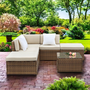 เก้าอี้สนามแบบหวายสไตล์โมเดิร์น, โซฟาแบบแบ่งเป็นส่วนสำหรับรับประทานอาหารกลางแจ้งสวนโรงแรมบ้านไร่วิลล่า - Product Image 1