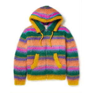 Sudadera con capucha y cremallera de mohair para hombre |   Cárdigan de punto a rayas suaves |   Camiseta de Manga Larga Otoñal con Logotipo Personalizado OEM - Product Image 1